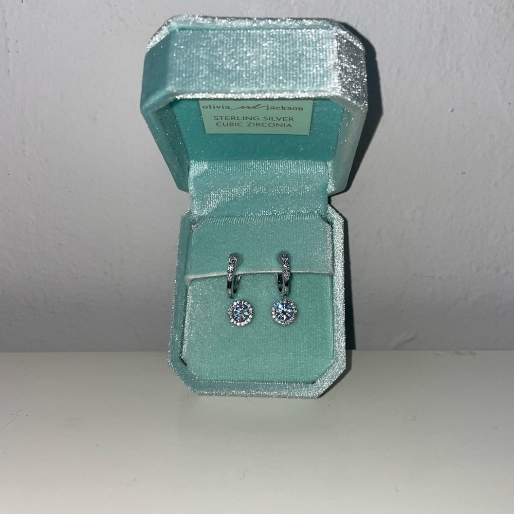 Sterling Silver Cubic Zirconia Hoop Earrings and Stud Earrings